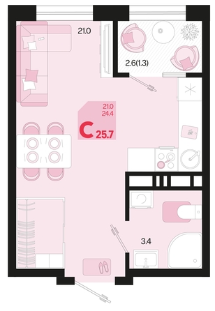 
   Продам 1-комнатную, 25.7 м², Первое место, квартал 1.6, литер 1

. Фото 12.