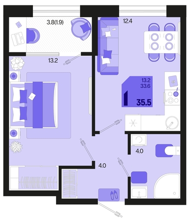 
   Продам 1-комнатную, 35.5 м², Первое место, квартал 1.6, литер 1

. Фото 6.