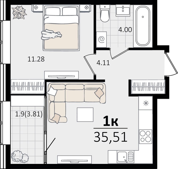 
   Продам 1-комнатную, 35.51 м², Патрики, литер 5.1

. Фото 4.