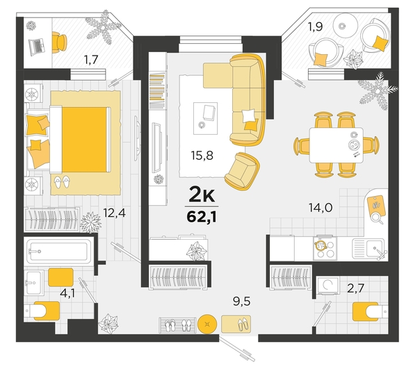 
   Продам 2-комнатную, 62.1 м², Мачуги В.Н. ул, 166Б

. Фото 4.