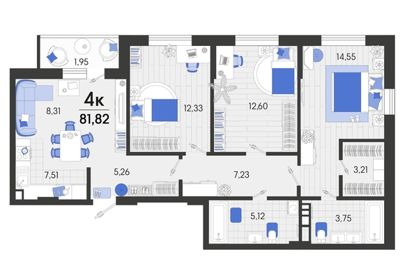 
   Продам 4-комнатную, 81.82 м², Спортивная ул, 2а лит8

. Фото 11.