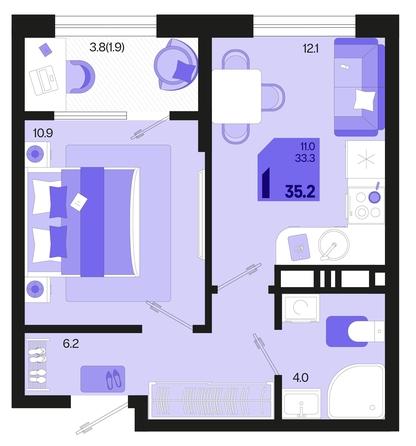 
   Продам 1-комнатную, 35.2 м², Первое место, квартал 1.6, литер 1

. Фото 6.