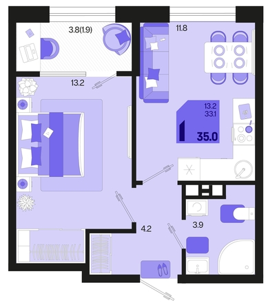 
   Продам 1-комнатную, 35 м², Первое место, квартал 1.1, литер 2

. Фото 6.