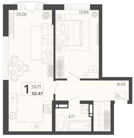 
   Продам 1-комнатную, 52.47 м², Светский лес, литер 4

. Фото 6.