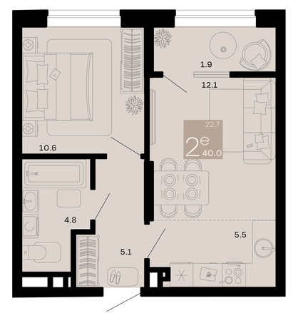 
   Продам 2-комнатную, 40 м², Хозяин морей, литер 2

. Фото 6.