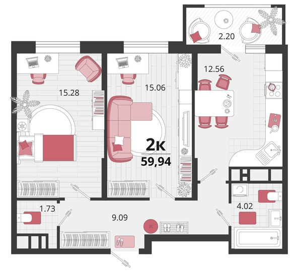 
   Продам 2-комнатную, 59.94 м², Родные просторы, литера 25

. Фото 4.