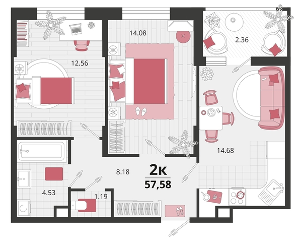 
   Продам 2-комнатную, 57.58 м², Родные просторы, литера 20

. Фото 4.