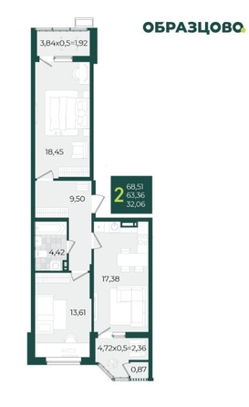 
   Продам 2-комнатную, 62.14 м², Образцово, дом 17

. Фото 12.