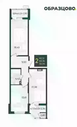 
   Продам 2-комнатную, 68.51 м², Образцово, дом 17

. Фото 13.