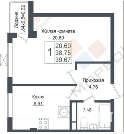 
   Продам 1-комнатную, 37.8 м², Карпатская ул, 1

. Фото 7.