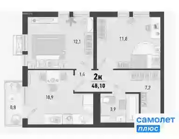 
  Продается 2-комн. квартира 48.1 м², в ЖК Барса, 1В литер. Фото 11.