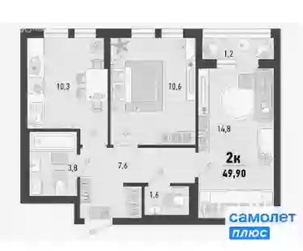 
   Продам 2-комнатную, 49.9 м², Барса, 1В литер

. Фото 11.