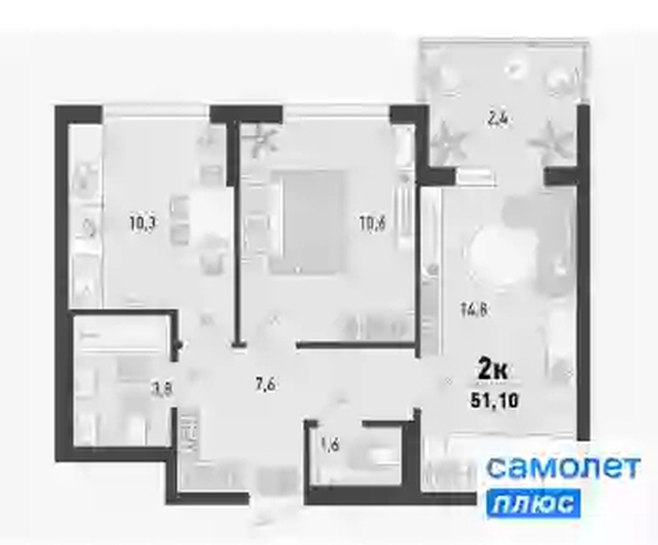 
   Продам 2-комнатную, 51.1 м², Барса, 1В литер

. Фото 11.