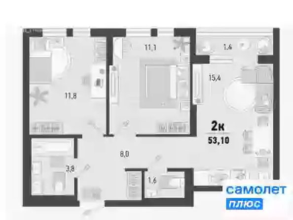 
  Продается 2-комн. квартира 53.1 м², в ЖК Барса, 1В литер. Фото 11.