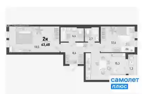 
  Продается 2-комн. квартира 63.6 м², в ЖК Барса, 1В литер. Фото 11.