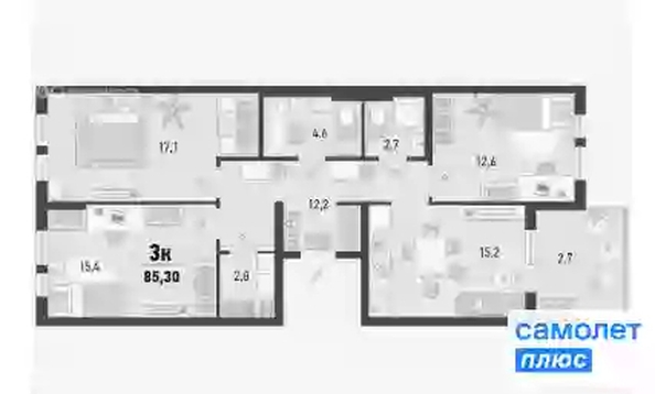 
  Продается 3-комн. квартира 85.1 м², в ЖК Барса, 1В литер. Фото 11.