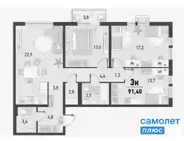 
   Продам 3-комнатную, 91.4 м², Барса, 1В литер

. Фото 11.