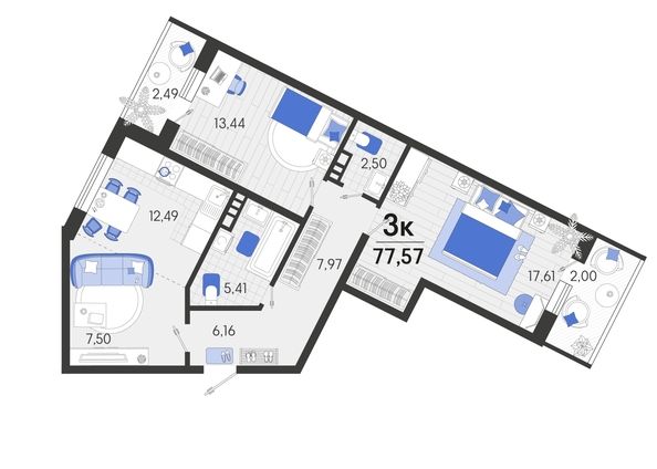 
   Продам 3-комнатную, 78 м², Спортивная ул, 2а лит9

. Фото 8.