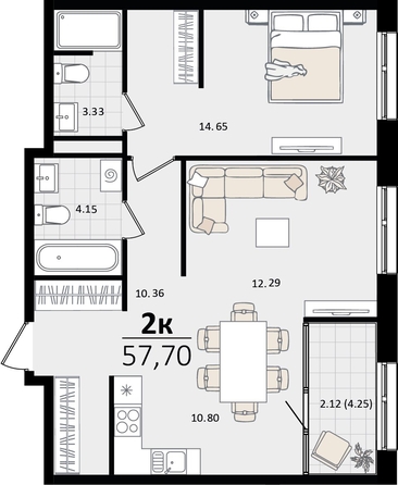 
   Продам 2-комнатную, 57.7 м², Патрики, литер 4.1

. Фото 4.