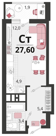 
   Продам 1-комнатную, 27.6 м², Родные просторы, литера 11

. Фото 4.