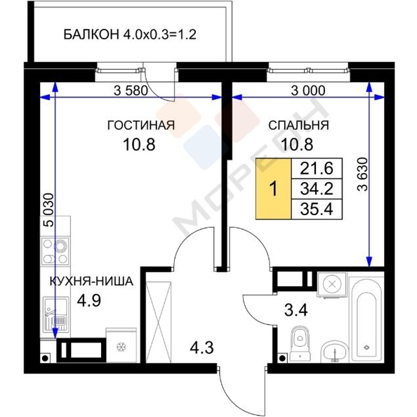 
   Продам 1-комнатную, 35.6 м², Героя Ростовского ул, 8к7

. Фото 13.