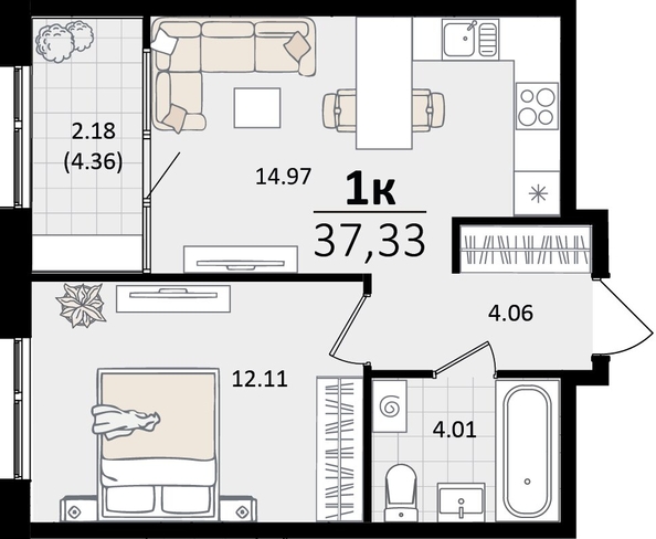 
   Продам 1-комнатную, 37.33 м², Патрики, литер 2

. Фото 4.