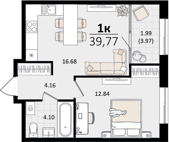 
   Продам 1-комнатную, 39.77 м², Патрики, литер 2

. Фото 4.