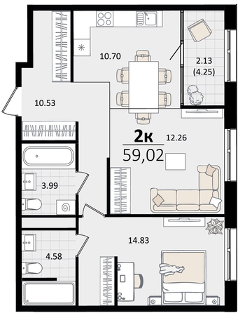 
   Продам 2-комнатную, 59.02 м², Патрики, литер 2

. Фото 4.