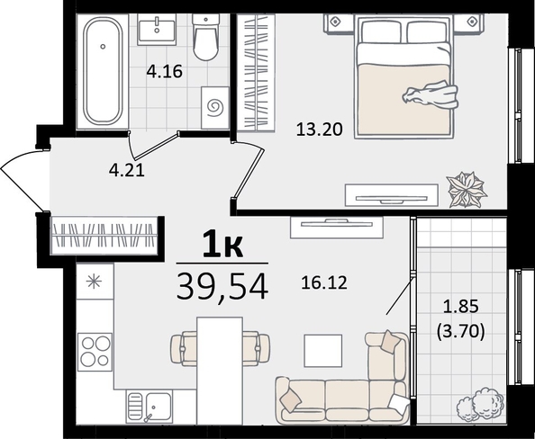 
   Продам 1-комнатную, 39.54 м², Патрики, литер 2

. Фото 4.