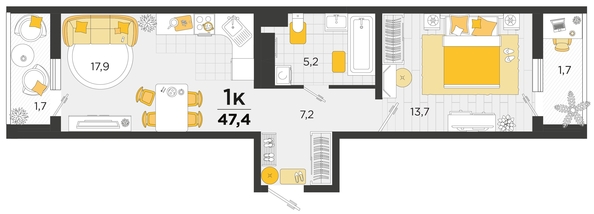 
   Продам 1-комнатную, 47.4 м², Мачуги В.Н. ул, 166Б к1

. Фото 4.