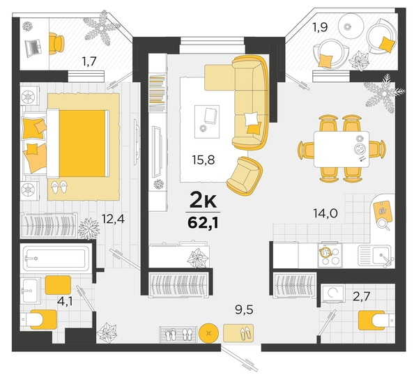 
   Продам 2-комнатную, 62.1 м², Мачуги В.Н. ул, 166Б к1

. Фото 4.