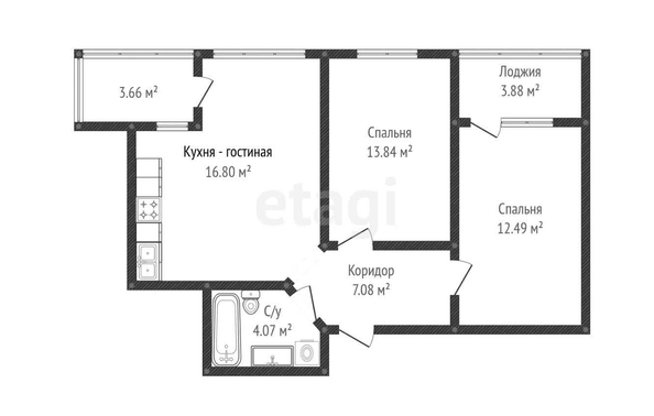 
   Продам 2-комнатную, 52.9 м², Беговая ул, 56/2

. Фото 35.