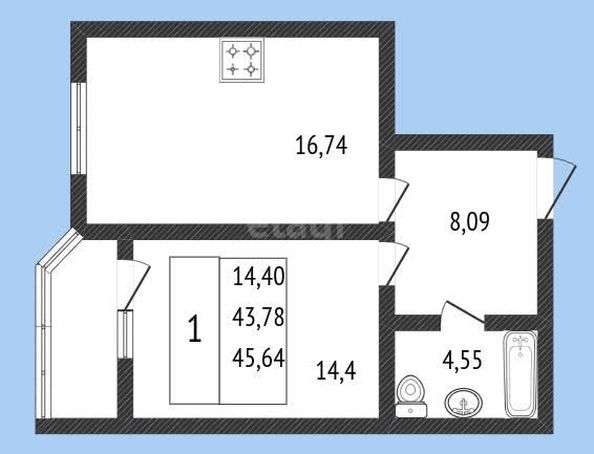 
   Продам 1-комнатную, 45.64 м², Ural (Урал)

. Фото 1.