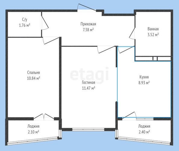 
   Продам 2-комнатную, 46.2 м², Лучший, литер 1

. Фото 13.