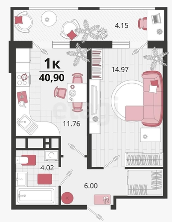 
   Продам 1-комнатную, 40.9 м², Родные просторы, литера 22

. Фото 8.