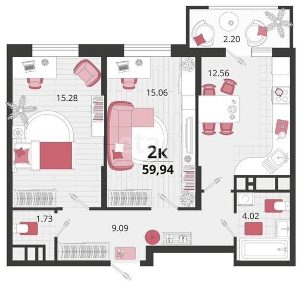 
   Продам 2-комнатную, 59.94 м², Природная ул, 10Б к24

. Фото 7.