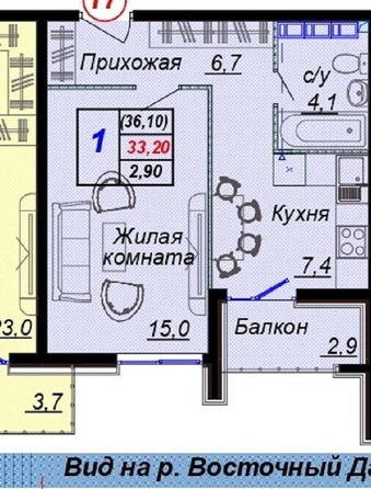 
   Продам 1-комнатную, 30.5 м², Российская ул, уч12

. Фото 2.