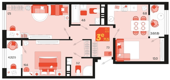 
   Продам 3-комнатную, 71.5 м², Первое место, квартал 1.10 литер 1

. Фото 6.