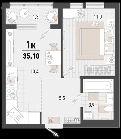 
   Продам 1-комнатную, 35.1 м², Барса, 1В литер

. Фото 6.