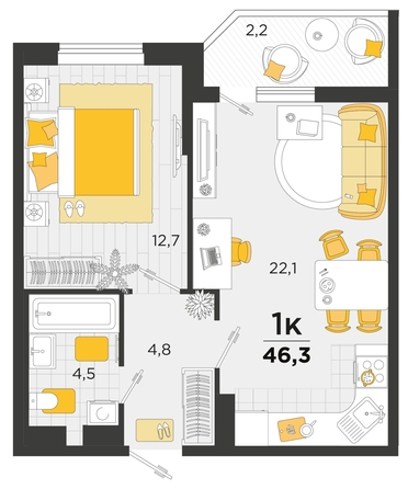 
   Продам 1-комнатную, 46.1 м², Мачуги В.Н. ул, 166Б к1

. Фото 4.