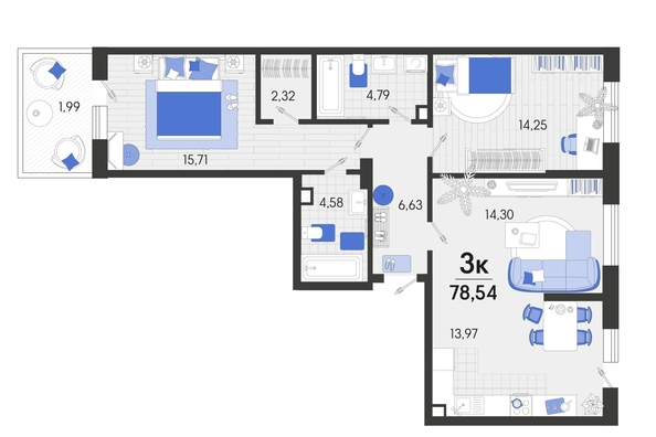 
   Продам 3-комнатную, 78.54 м², Спортивная ул, 2а лит8

. Фото 4.