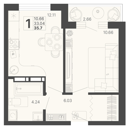 
   Продам 1-комнатную, 34.37 м², Светский лес, литер 4

. Фото 6.