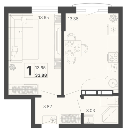 
   Продам 1-комнатную, 33.88 м², Светский лес, литер 4

. Фото 6.