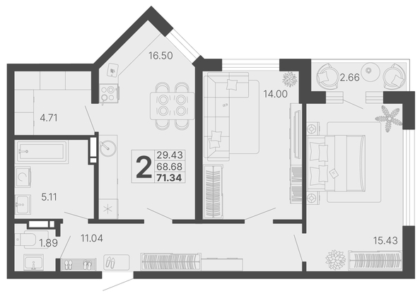 
   Продам 2-комнатную, 70.01 м², Светский лес, литер 4

. Фото 6.