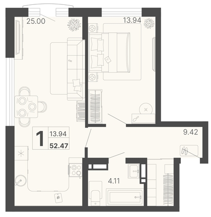 
   Продам 1-комнатную, 52.47 м², Светский лес, литер 3

. Фото 6.