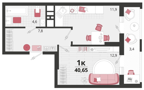 
   Продам 1-комнатную, 40.65 м², Родные просторы, литера 12

. Фото 4.