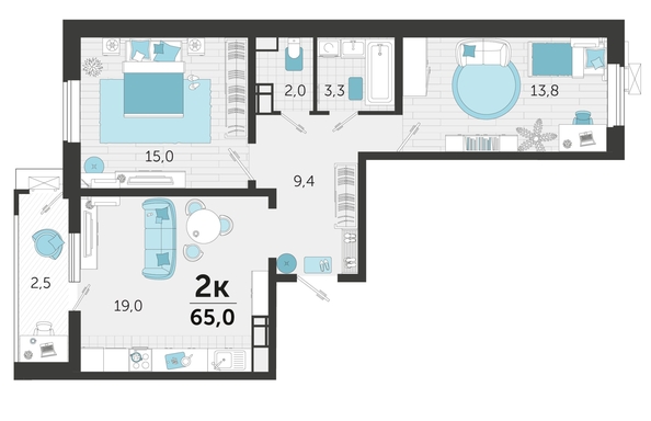 
   Продам 2-комнатную, 65.25 м², Автолюбителей ул, 1/Г  к2

. Фото 4.