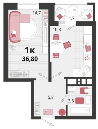 
   Продам 1-комнатную, 36.8 м², Родные просторы, литера 12

. Фото 4.