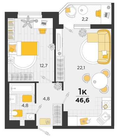 
   Продам 1-комнатную, 46.4 м², Мачуги В.Н. ул, 166Б

. Фото 4.