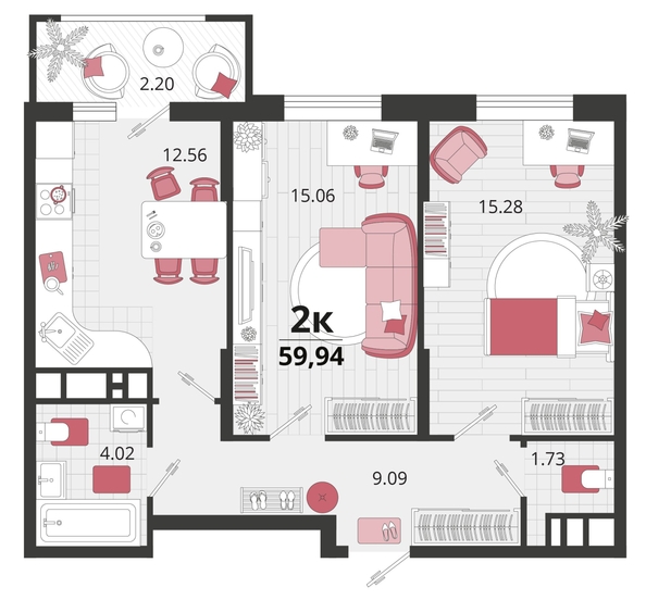 
   Продам 2-комнатную, 59.94 м², Родные просторы, литера 20

. Фото 4.